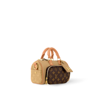 Sac Keepall Bandoulière 25 Louis Vuitton en toile Monogram avec poche avant et finitions en cuir beige (vachetta)