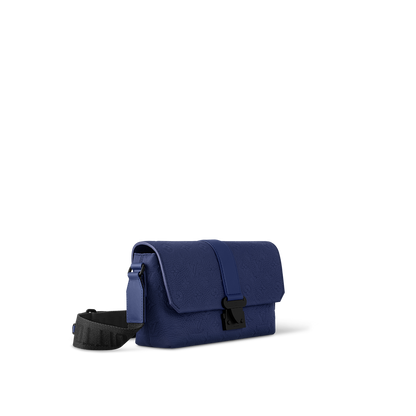 Sac messager Louis Vuitton en cuir Monogram Empreinte bleu avec fermoir central