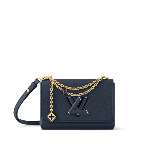 Sac à main Louis Vuitton Twist en cuir bleu marine avec chaîne dorée