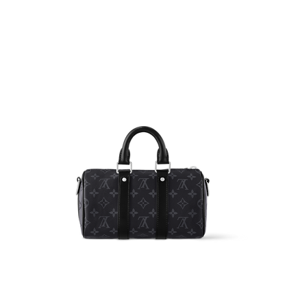Sac Keepall Bandoulière 25 Louis Vuitton en toile Monogram Eclipse avec finitions en cuir noir