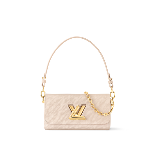 Sac à main Louis Vuitton en cuir Epi beige clair avec logo LV doré et chaîne décorative