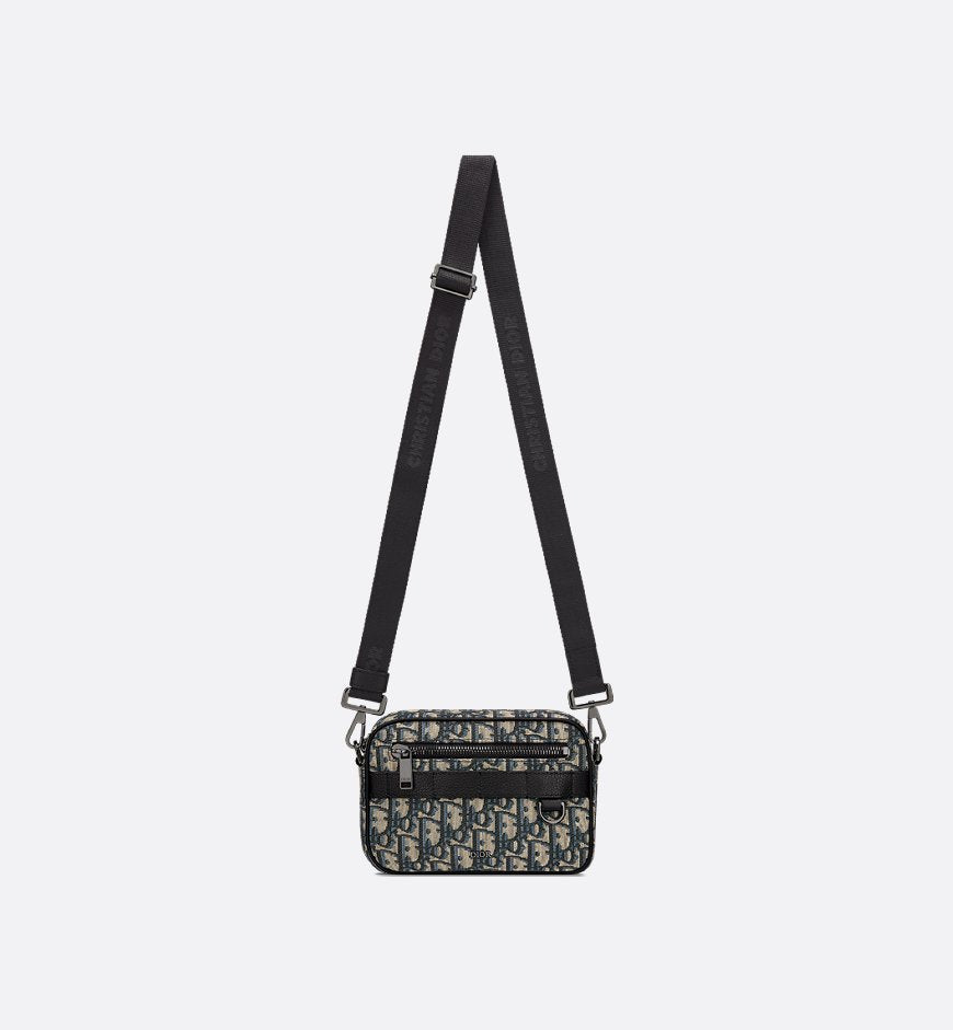 Sac messenger Dior en toile Oblique jacquard bleu et beige