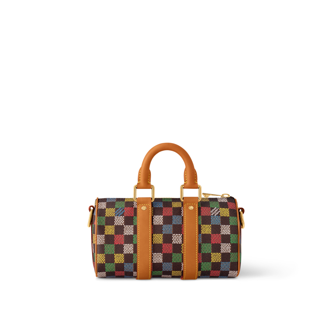 Sac Keepall Bandoulière 25 Louis Vuitton en toile Damier multicolore avec cuir naturel (vachetta)