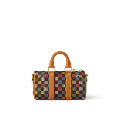 Sac Keepall Bandoulière 25 Louis Vuitton en toile Damier multicolore avec cuir naturel (vachetta)