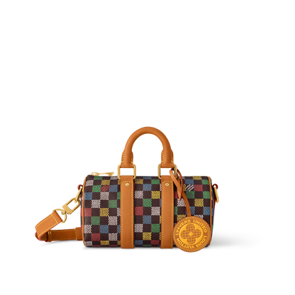 Sac Keepall Bandoulière 25 Louis Vuitton en toile Damier multicolore avec cuir naturel (vachetta)