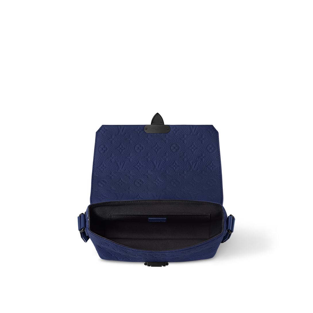 Sac messager Louis Vuitton en cuir Monogram Empreinte bleu avec fermoir central