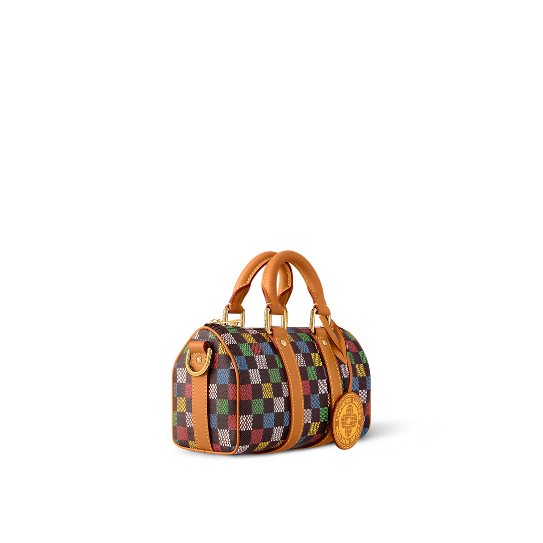 Sac Keepall Bandoulière 25 Louis Vuitton en toile Damier multicolore avec cuir naturel (vachetta)