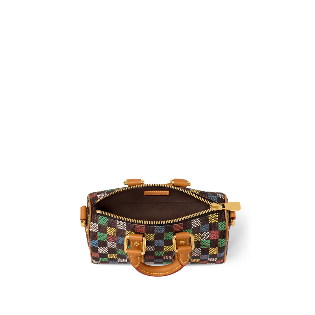 Sac Keepall Bandoulière 25 Louis Vuitton en toile Damier multicolore avec cuir naturel (vachetta)