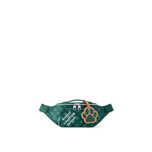 Sac banane Louis Vuitton en toile Monogram verte avec motif chien