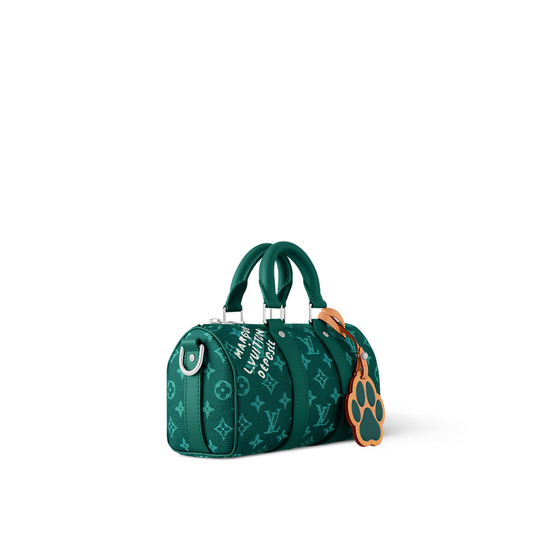 Sac Keepall Bandoulière 25 Louis Vuitton en toile Monogram verte avec motif chien (collection Louis Vuitton x Animals)