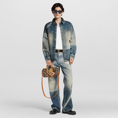 Sac Keepall Bandoulière 25 Louis Vuitton en toile Damier multicolore avec cuir naturel (vachetta)