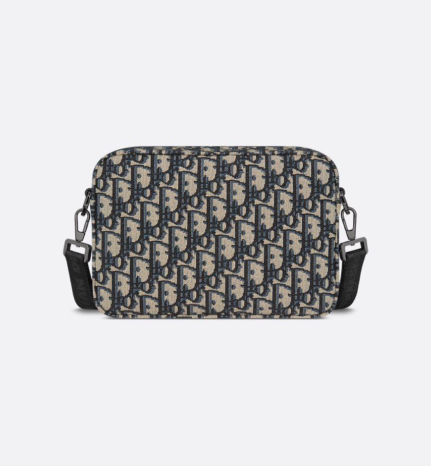 Sac bandoulière Dior en toile Oblique jacquard bleu et beige
