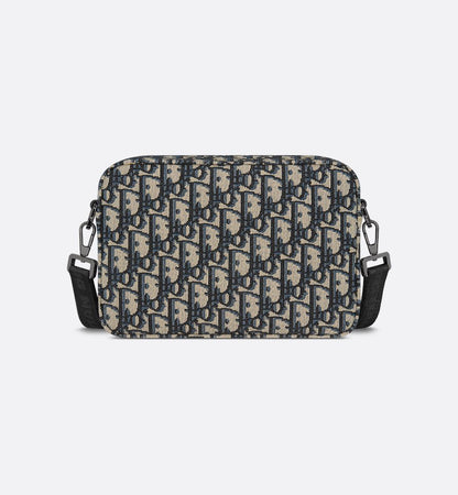 Sac bandoulière Dior en toile Oblique jacquard bleu et beige