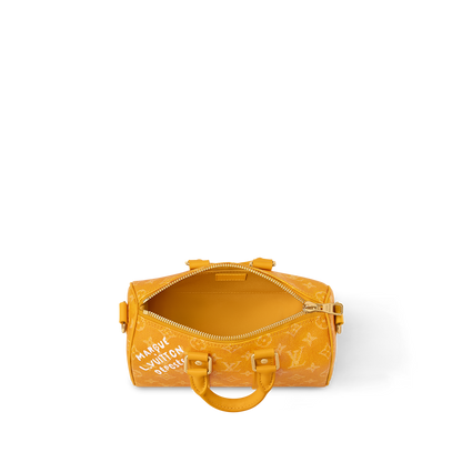 Sac Keepall Bandoulière 25 Louis Vuitton en toile Monogram jaune avec motif chien (collection LV x Animals / Paw)