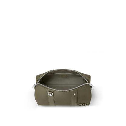 Sac Keepall Bandoulière 25 Louis Vuitton en cuir vert kaki avec logo LV métallique