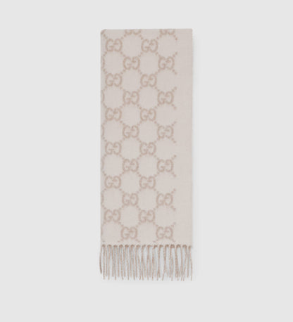 Bonnet et Écharpe en jacquard de cachemire GG blanc cassé et beige