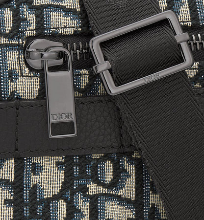 Sac messenger Dior en toile Oblique jacquard bleu et beige