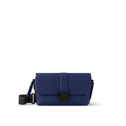 Sac messager Louis Vuitton en cuir Monogram Empreinte bleu avec fermoir central