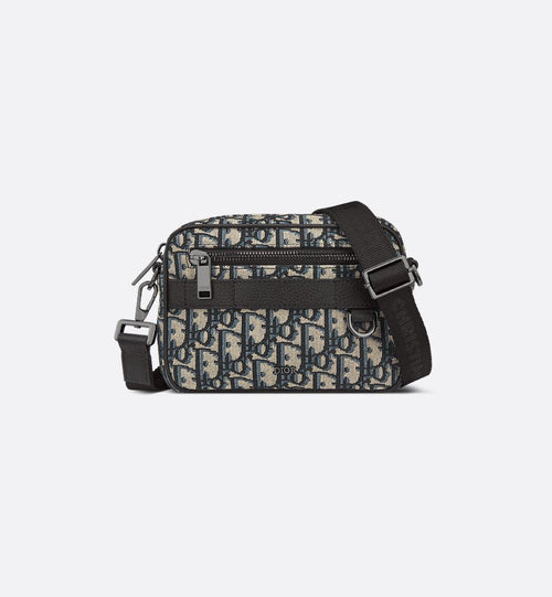Sac messenger Dior en toile Oblique jacquard bleu et beige