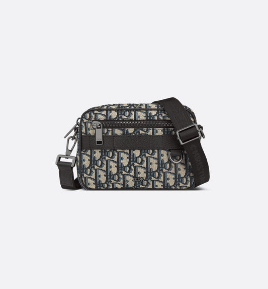 Sac messenger Dior en toile Oblique jacquard bleu et beige