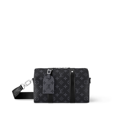 Sac Keepall Bandoulière 25 Louis Vuitton en toile Monogram Eclipse avec finitions en cuir noir
