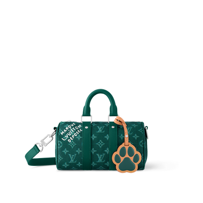 Sac Keepall Bandoulière 25 Louis Vuitton en toile Monogram verte avec motif chien (collection Louis Vuitton x Animals)