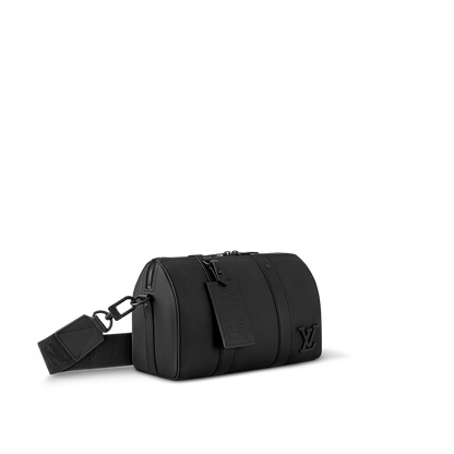 Sac Keepall Bandoulière 25 Louis Vuitton en cuir noir avec logo LV métallique